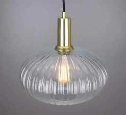 Suspension*Mullan Lighting Suspension, Neith, , Ø30cm, H29cm - verre strié transparent, laiton satiné
