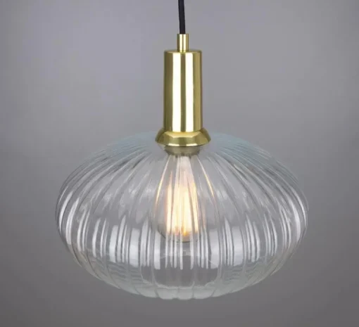 Suspension*Mullan Lighting Suspension, Neith, , Ø30cm, H29cm - verre strié transparent, laiton satiné