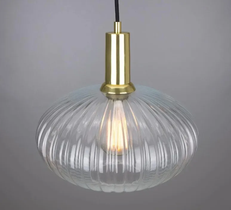 Suspension*Mullan Lighting Suspension, Neith, , Ø30cm, H29cm - verre strié transparent, laiton satiné