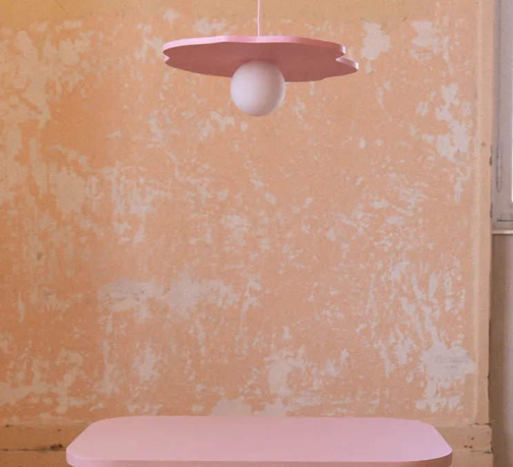 Suspension, Nenuphar moyen, peinture laquée rose, Ø50cm, H1,5cm - Little Anana