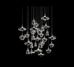 Suspension*Lodes Suspension, Nostalgia large sans rosace, , LED, dim, 2700K, 1280 lm, Ø28cm, H21,5cm - verre transparent, chrome