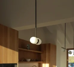 Suspension, Nuvol Double Long, laiton noir, verre mat, L23cm, H50cm - Contain