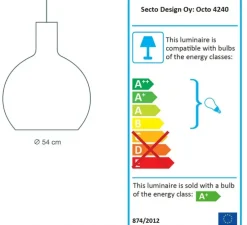 Suspension, Octo, 4240, noyer, 2800K, 1055lm, Ø54cm, H68cm - Secto Design