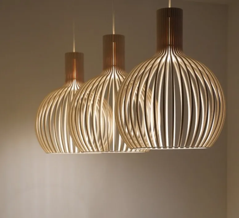 Suspension*Secto Design Suspension, Octo Small, 4241, noyer, Ø45cm, H55cm - bois, blanc