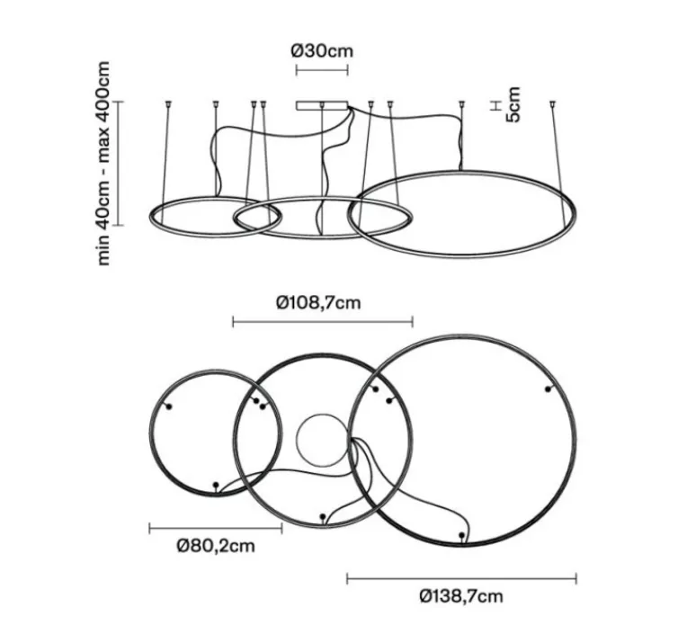 Suspension*Fabbian Suspension, Olympic F45- 3 diffusers, , LED, 3000k, 18495lm, Ø138,7cm, H2cm - bronze