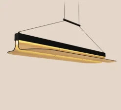 Suspension*LZF Suspension, Omma 1 long leaf, , LED, dim, 3000K, 2590 lm, L123cm, H11cm - marron cerise naturel, structure noire