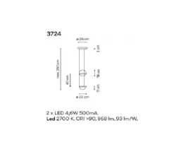 Suspension*Vibia Suspension, Palma 3724, , LED, 2700K, 685lm, Ø22cm, H40cm - graphite