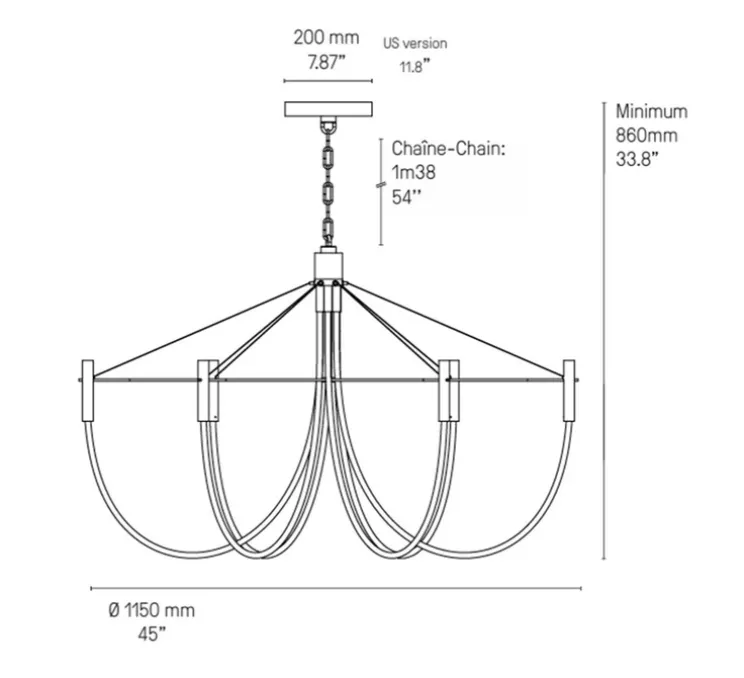 Suspension, Paradoxe 6L, laiton satiné, LED, dim, 2700K, 4800 lm, Ø115cm, H86cm - CVL