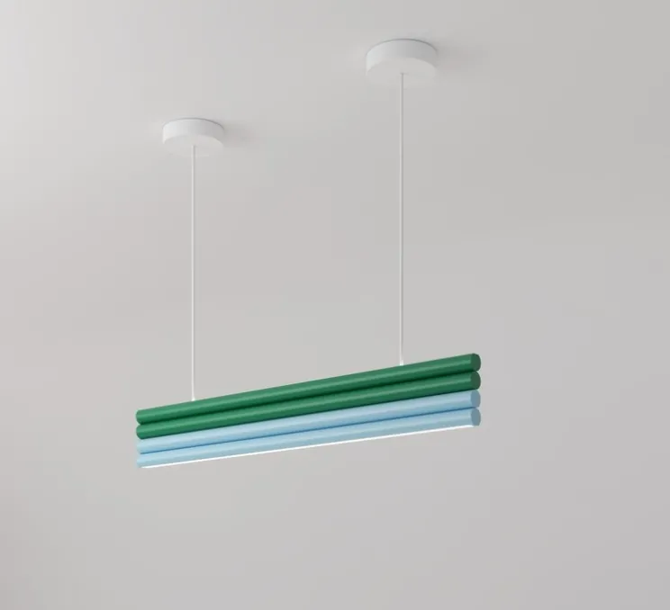 Suspension, Parallel Tubes Concept D, vert et bleu, LED, 2700K, lm, L90cm, H76cm - Atelier Areti
