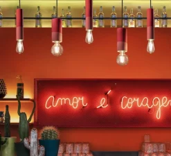 Suspension, Pi Cilindro, rouge corail, Ø8cm, H18cm - Ferroluce