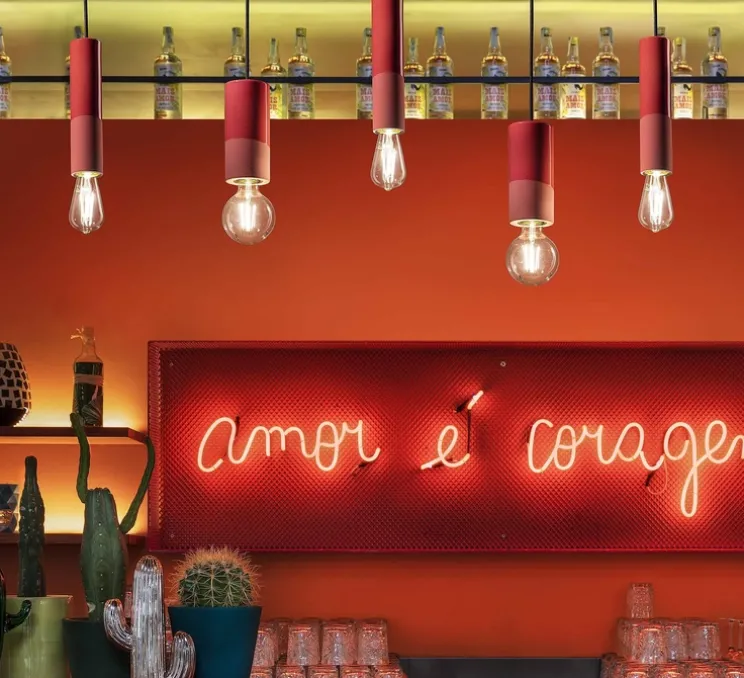 Suspension, Pi Cilindro, rouge corail, Ø8cm, H18cm - Ferroluce