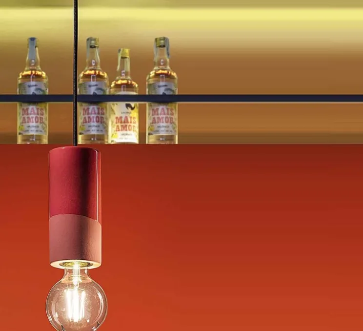 Suspension, Pi Cilindro, rouge corail, Ø8cm, H18cm - Ferroluce