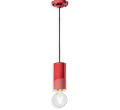 Suspension, Pi Cilindro, rouge corail, Ø8cm, H18cm - Ferroluce