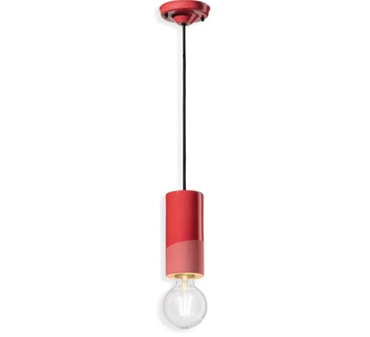 Suspension, Pi Cilindro, rouge corail, Ø8cm, H18cm - Ferroluce