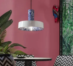 Suspension*Ferroluce Suspension, Pi Ming, , Ø35cm, H26cm - blanc et bleu