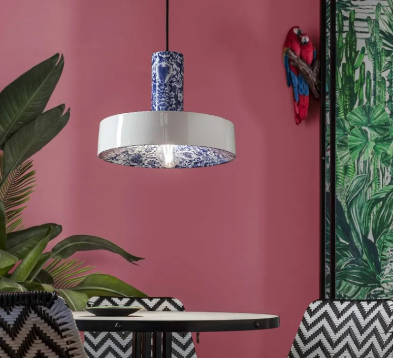 Suspension*Ferroluce Suspension, Pi Ming, , Ø35cm, H26cm - blanc et bleu