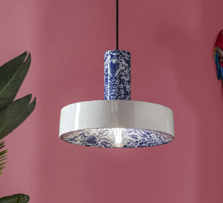 Suspension*Ferroluce Suspension, Pi Ming, , Ø35cm, H26cm - blanc et bleu