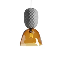 Suspension*MM Lampadari Suspension, Pineapple, , Ø30cm, H150cm - Gris soie, verre tabac