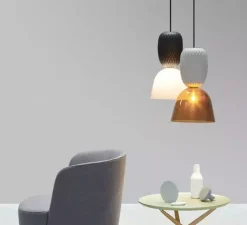 Suspension*MM Lampadari Suspension, Pineapple, , Ø30cm, H150cm - Gris soie, verre tabac