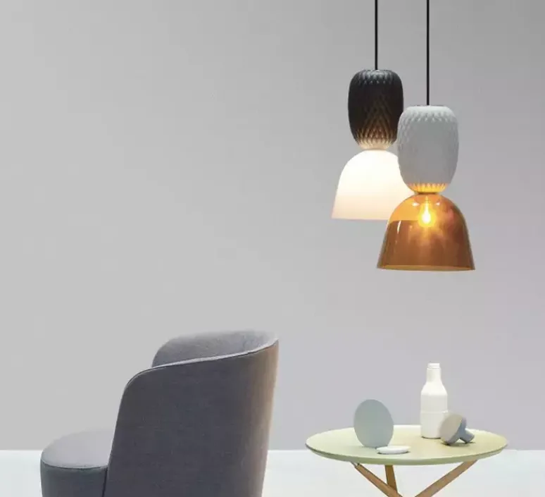 Suspension*MM Lampadari Suspension, Pineapple, , Ø30cm, H150cm - Gris soie, verre tabac