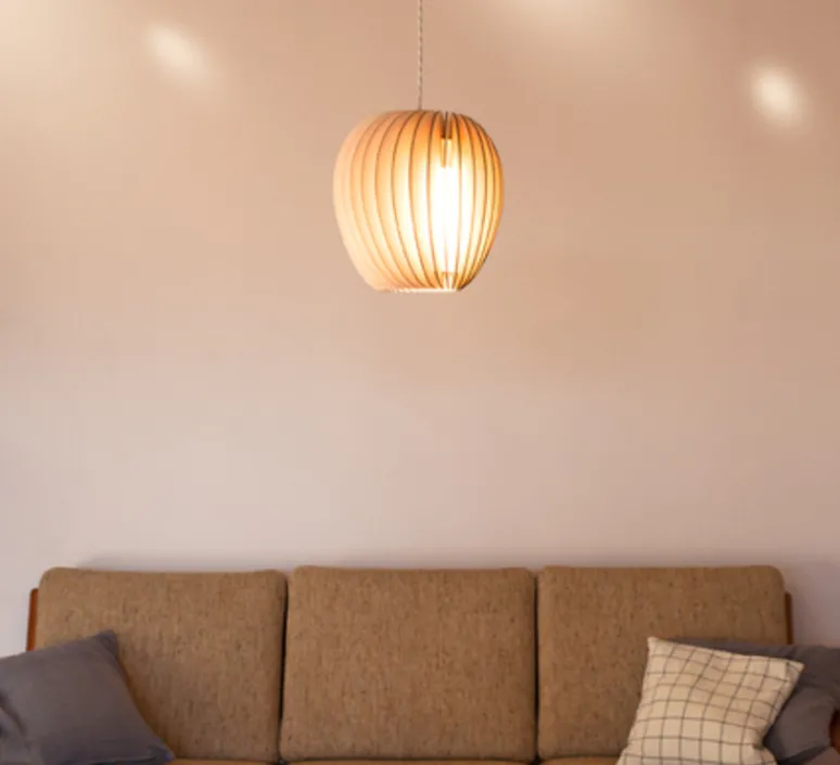 Suspension*Schneid Suspension, Pirum, peuplier, câble blanc, H28cm, Ø25cm - pleuplier