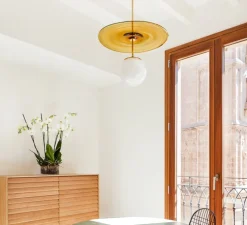 Suspension, Plat, ambre, laiton brossé, Ø47cm, H65,5cm - Contain