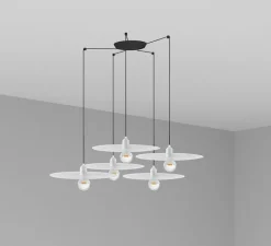Suspension*Faro Suspension, Plat 5L, blanc, noir, Ø100cm, H5cm - blanc & noir