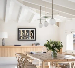 Suspension*Contain Suspension, Plat, , Ø47cm, H40cm - laiton brossé, verre transparent vert, globe opalin