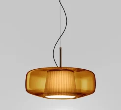 Suspension*Vistosi Suspension, Plissé SP G, , LED, dim, 2700K, 1500 lm, Ø40cm, H16,5cm - orange, bronze