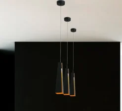 Suspension, Pluma, LED, 3000k, 450lm, noir et or, H36cm - FARO