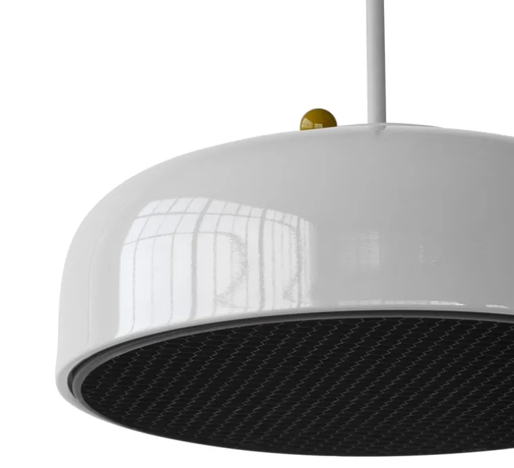 Suspension, Podgy, gris cendre et bouton interrupteur jaune, Ø42cm, H27cm - Please Wait to be Seated