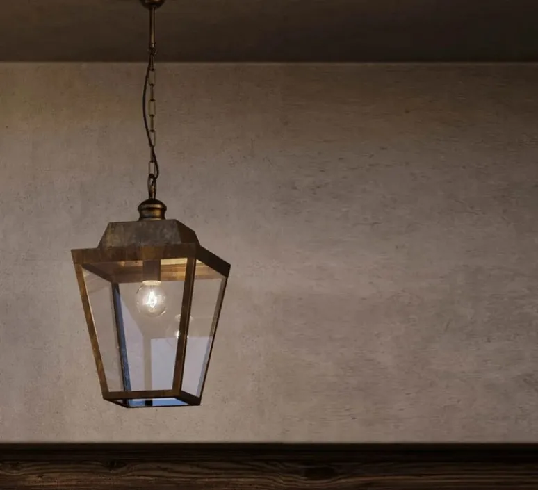 Suspension*Il Fanale Suspension, Quadro 262.51.OT, , IP43, L35,3cm, H49cm - laiton antique, verre transparent