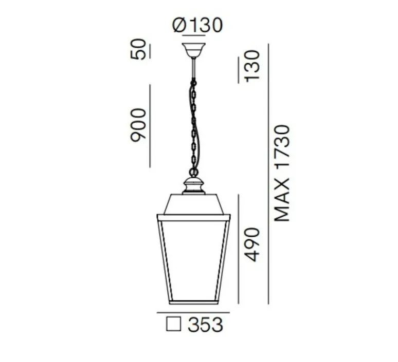 Suspension*Il Fanale Suspension, Quadro 262.51.OT, , IP43, L35,3cm, H49cm - laiton antique, verre transparent