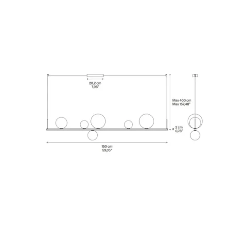 Suspension*Lodes Suspension, Random Stick Long, , LED, dim, 2700K, 2250 lm, L150cm, H2cm - gris fumé, cristal, chrome et bronze, tube noir