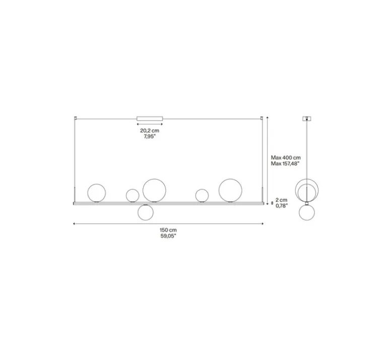 Suspension*Lodes Suspension, Random Stick Long, , LED, dim, 2700K, 2250 lm, L150cm, H2cm - gris fumé, cristal, chrome et bronze, tube noir