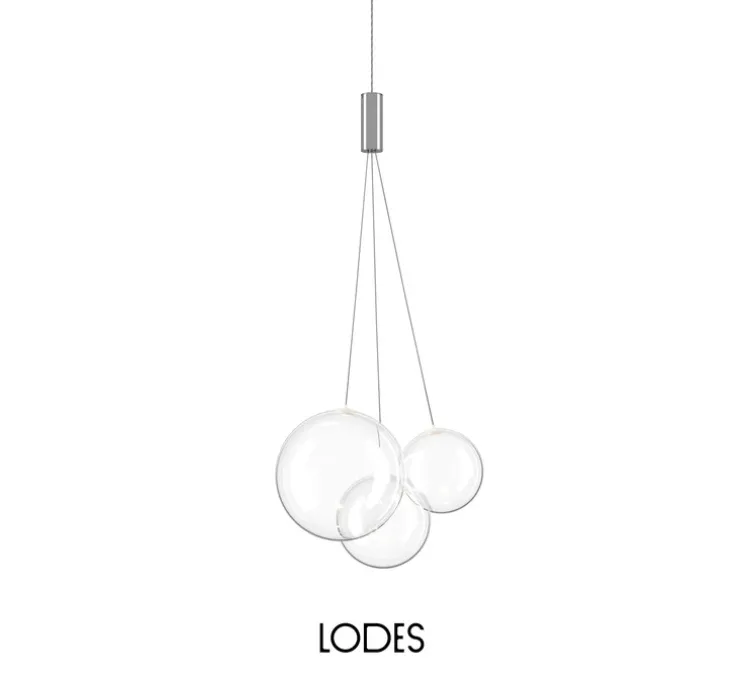 Suspension, Random Triple sans rosace, verre transparent, chrome, LED, dim, 3000K, 480 lm, Ø29cm, H79,5cm - Lodes