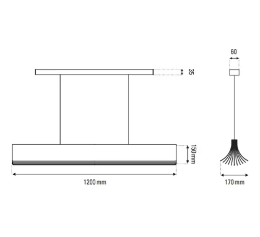Suspension, Respiro 1200, noir, 2700K, 3400lm, L120cm, H15cm - DCW éditions