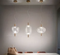 Suspension, Riflesso 3, transparent, laiton, LED, dim, 2700k, 1500 lm, Ø32cm, H47cm - Vistosi