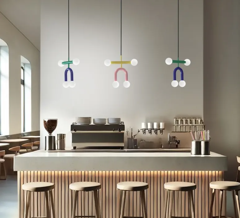 Suspension*Robin Suspension, Rigoberta duo super curved, jaune trafic, rose clair, L49,5cm, H42cm - jaune trafic et rose clair