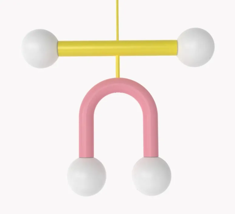 Suspension*Robin Suspension, Rigoberta duo super curved, jaune trafic, rose clair, L49,5cm, H42cm - jaune trafic et rose clair
