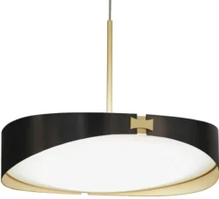 Suspension*CVL Suspension, Ring, cable textile, graphite satiné et laiton satiné, LED, Ø50cm, H44cm - Noir et laiton