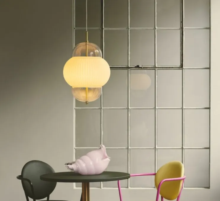 Suspension, Shahin XL, Opal, doré, transparent, Ø38cm, H65cm - Design by us