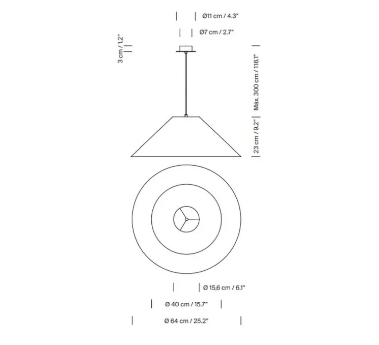 Suspension, Sisisi conicas Planas MT5, blanc, câble noir, Ø64cm, H23cm - Santa & Cole