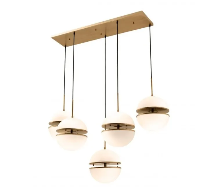 Suspension, Spiridon 5 light, laiton antique, blanc, L130cm, H155cm - Eichholtz