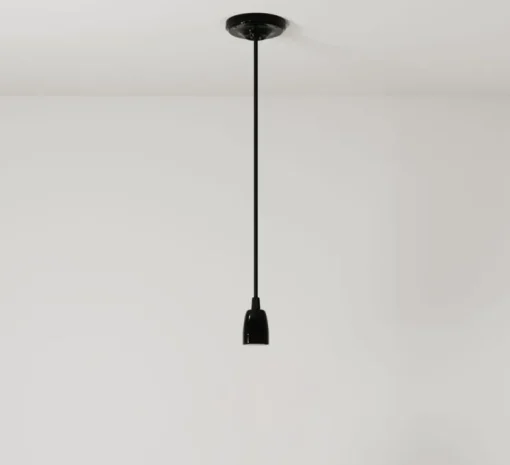 Suspension, série porcelaine, noir, câble textile noir charbon brillant, Ø4,5cm, H6cm - Creative Cables
