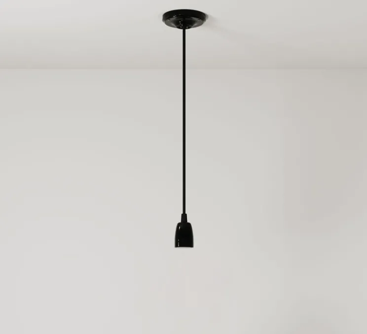 Suspension, série porcelaine, noir, câble textile noir charbon brillant, Ø4,5cm, H6cm - Creative Cables