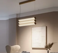 Suspension, Stick Trio, nickel doré satiné, LED, dim, DALI, 2700K, 10000 lm, L90cm, H36cm - Contardi