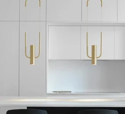 Suspension*CVL Suspension, Storm, satiné, LED, 2700K, 600lm, Ø15,6cm, H48 à 248cm - Laiton