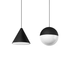Suspension*Flos Suspension, String Light (cone, 12m, rosace), , LED, 2700K, 1033lm, Ø19cm, H16cm - noir