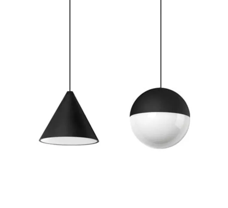 Suspension*Flos Suspension, String Light (cone, 12m, alimentation sol), , LED, 2700K, 1033lm, Ø19cm, H16cm - noir